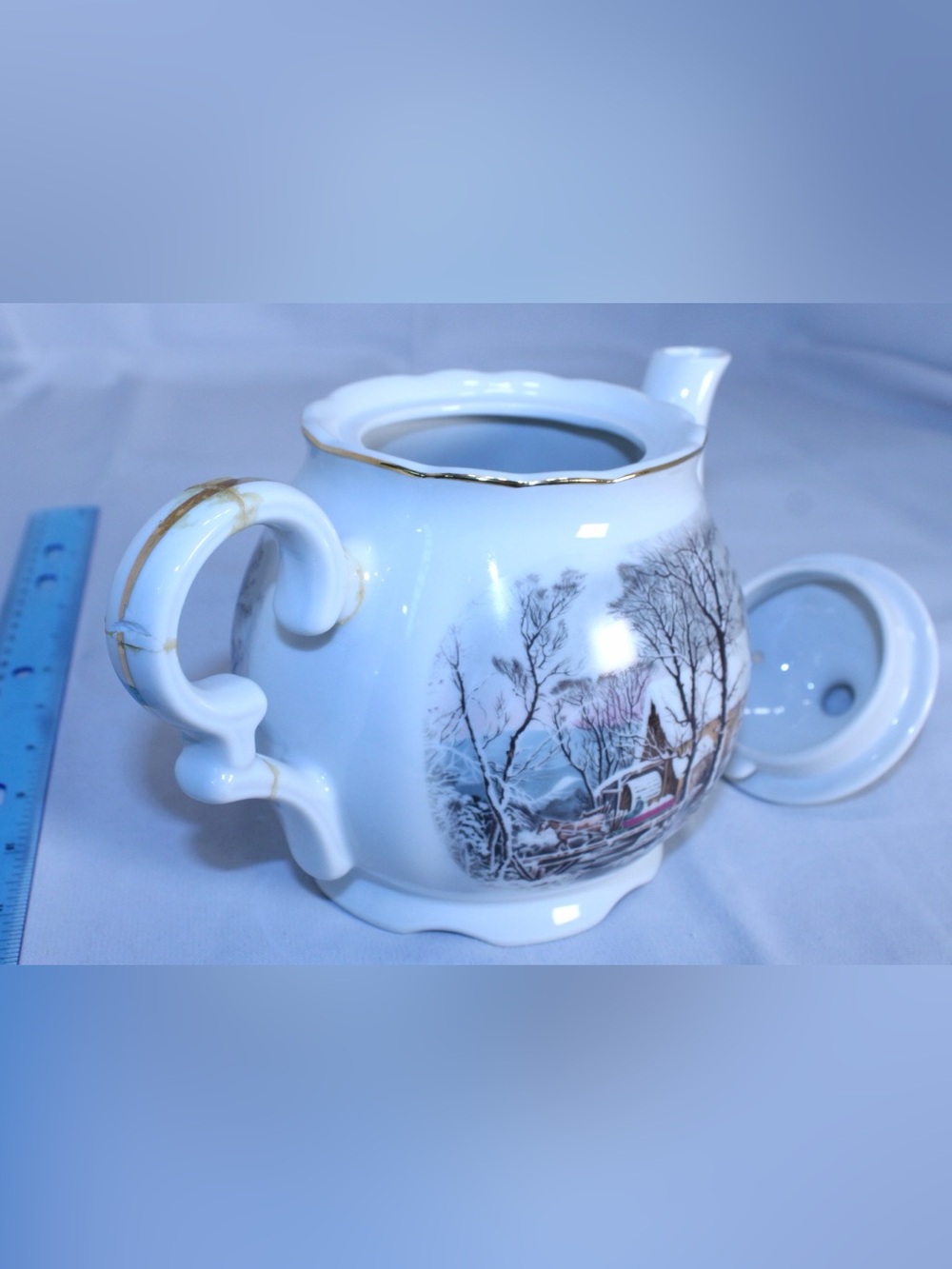 Vintage Porcelain 1977 Avon Currier & Ives “The Old Grist Mill” Teapot - Picture 10 of 13